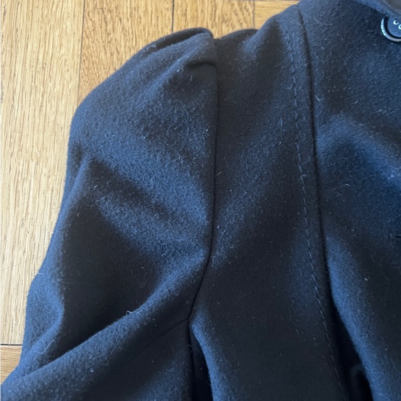 BCBG MAX AZRIA - Black, Fitted, Flutter/Ruffle PEA COAT - Picture 7 of 8